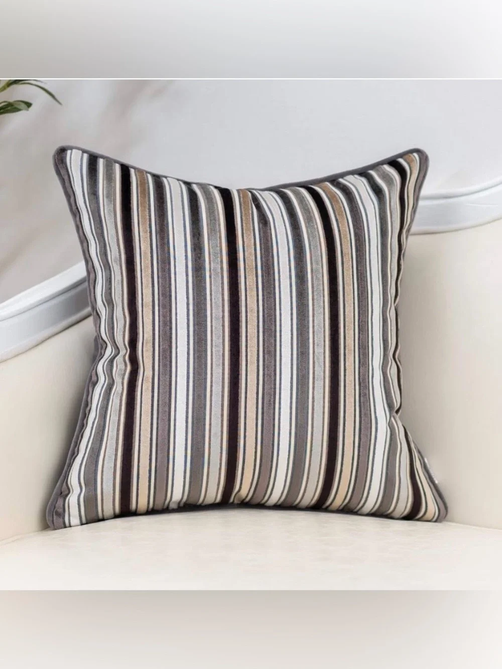 Striped Velvet Pillow Cover SQUARE 18x18” BLACK GRAY (1-count)